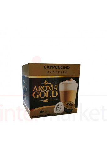 Maltos skrudintos kavos ir nugriebto pieno miltelių kapsulės su cukrumi Aroma Gold Cappucino 186,4 g